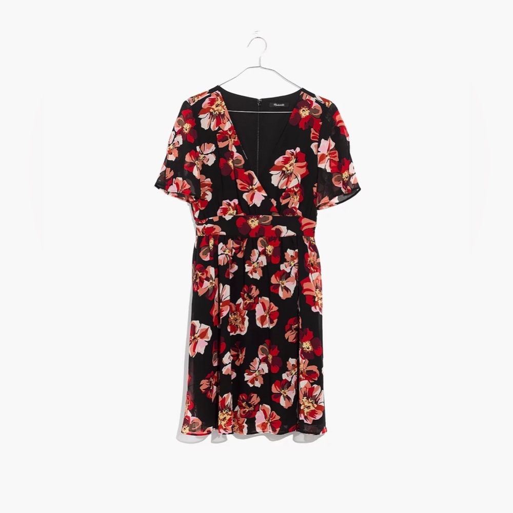 NWT Madewell Black & Red Floral Mini Dress Size 12